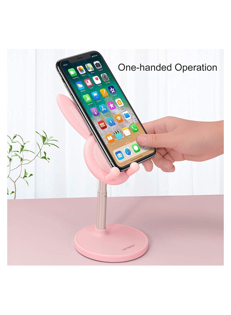 Captaintech Cell Phone Stand, Cute Bunny Phone Stand, Angle Height Adjustable Cell Phone Stand for Desk, Cute Rabbit Phone Holder Stand for Desk, Compatible with All Mobile Phones (4-10in) (Pink) - Image 4