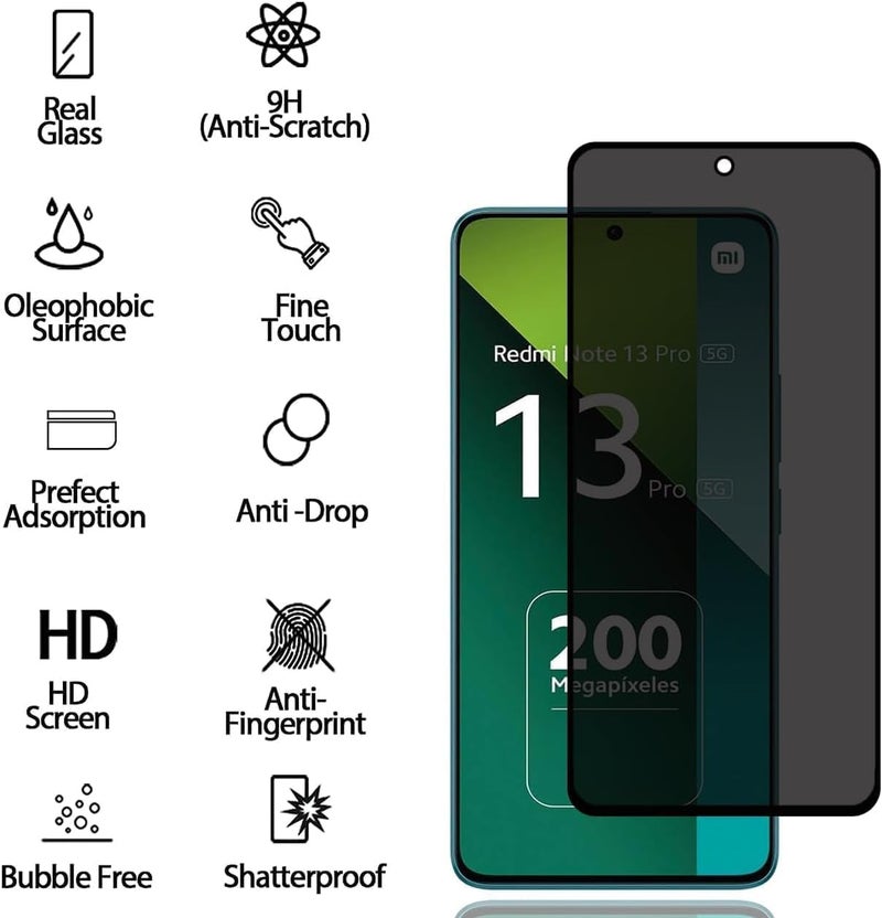 Lynacz Original حماية شاشة لهاتف Redmi Note 13 Pro 5G / 4G زجاج خصوصية واقي شاشة زجاج مقسى مقاوم للخدوش خالي من الفقاعات - Image 3