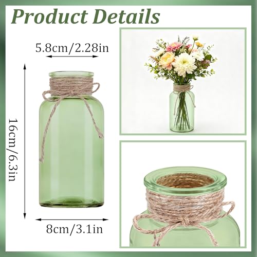 LEYIQU Vintage Glass Flower Vase, Farmhouse Glass Centerpiece Vases Mason Jars for Weddings, Parties & Home Decor Bulk (6,Green) - Image 2