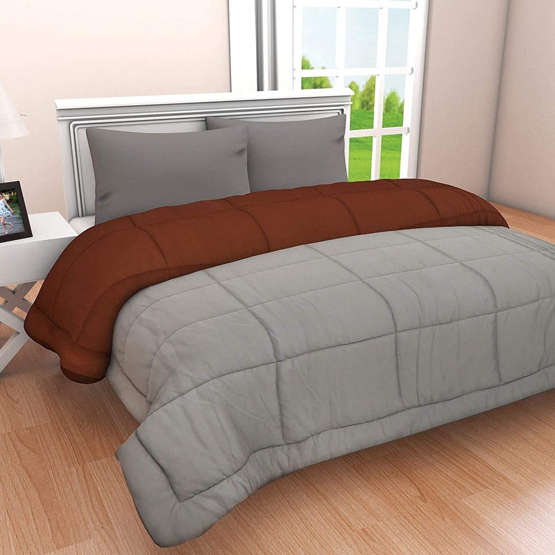 SHOPINGTRADE Microfibre Reversible Comforter, Double Bed 250 GSM (Multicolour14) Grey & Brown - Image 2
