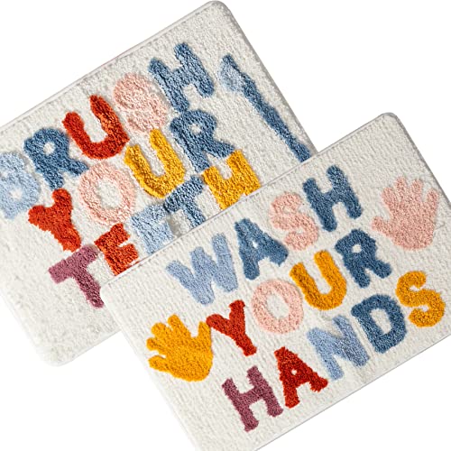 DBJOY 2pcs Bathroom Rugs Sets Funn Small 16"*24" Cute Letter Bath Rugs Modern Microfiber Mats Absorbent Non-Slip - Image 1