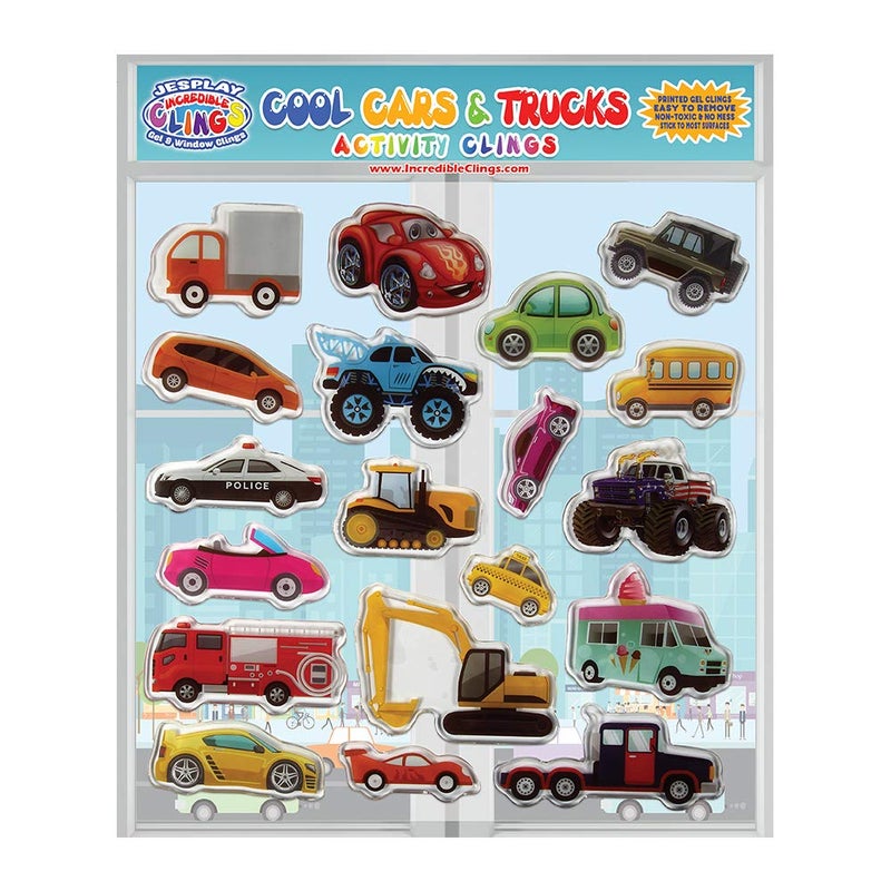 JesPlay Cars Trucks & Construction Gel Window Clings for Kids - Window Stickers for Toddlers  Monster Truck Gel Clings  Window Decals Kids Jelly Reusable Sticker - Car Plane Airplane Activities (Jesplay USA) - Image 2