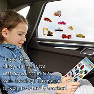 JesPlay Cars Trucks & Construction Gel Window Clings for Kids - Window Stickers for Toddlers  Monster Truck Gel Clings  Window Decals Kids Jelly Reusable Sticker - Car Plane Airplane Activities (Jesplay USA) - Image 5