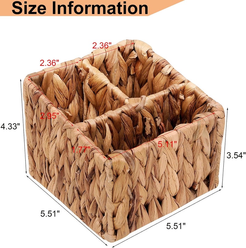 LYDWOO8D Wicker Remote Control Holder Hand Woven Water Hyacinth Storage Basket with 3 Compartments,Cosmetic Storage Box for Desk,Home Organization - Image 4