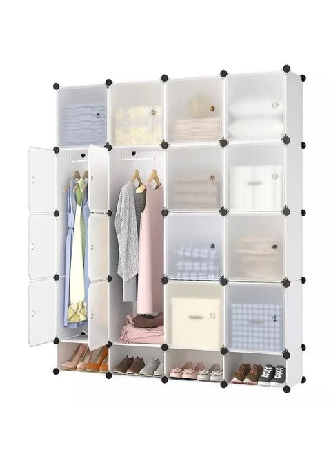 16 -Cube Plastic Shoe Storage Organizer Units, Stackable Shoe Organizing Rack, Closed Shoe Organizer Boxes Bins with Doors, Space Saving Shoe Storage Cabinet for Heels, Boots, Slippers