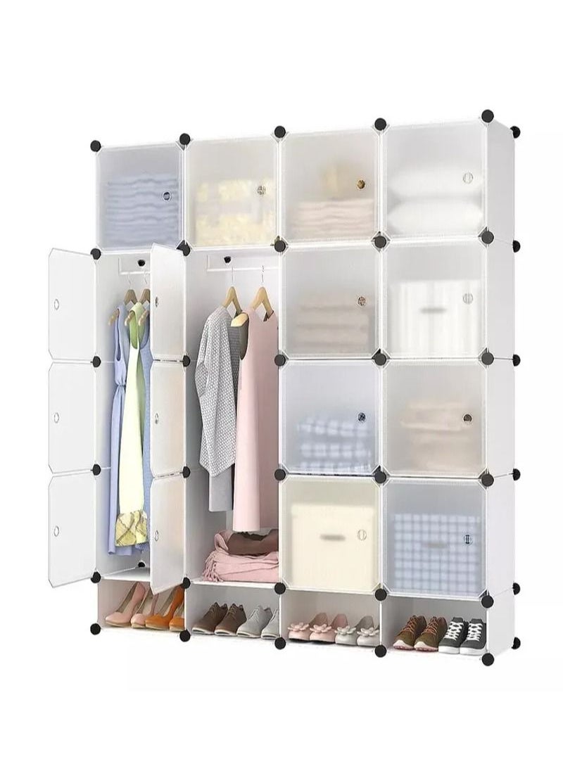 16 -Cube Plastic Shoe Storage Organizer Units, Stackable Shoe Organizing Rack, Closed Shoe Organizer Boxes Bins with Doors, Space Saving Shoe Storage Cabinet for Heels, Boots, Slippers