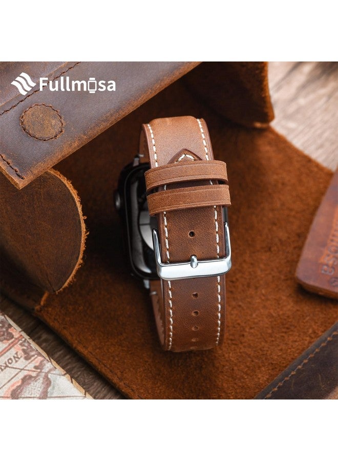 Fullmosa Fullmosa Real Leather Band Compatible with Apple Watch Strap 42mm 44mm 45mm 49mm Apple Watch Band for iWatch Ultra2/Ultra Series 9/8/7/6/5/4/3/2/1/SE/SE2,Toffee Brown+Silver Buckle[Watch NOT Included] - Image 3