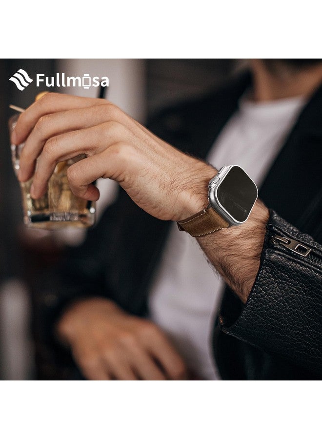 Fullmosa Fullmosa Real Leather Band Compatible with Apple Watch Strap 42mm 44mm 45mm 49mm Apple Watch Band for iWatch Ultra2/Ultra Series 9/8/7/6/5/4/3/2/1/SE/SE2,Toffee Brown+Silver Buckle[Watch NOT Included] - Image 4