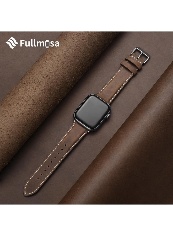 Fullmosa Fullmosa Real Leather Band Compatible with Apple Watch Strap 42mm 44mm 45mm 49mm Apple Watch Band for iWatch Ultra2/Ultra Series 9/8/7/6/5/4/3/2/1/SE/SE2,Toffee Brown+Silver Buckle[Watch NOT Included] - Image 2