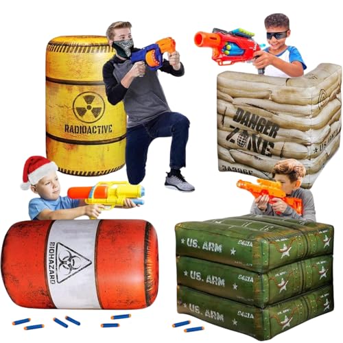 NINOSTAR Premium Package 4 Combat Battlefield Inflatables Compatible with Nerf Laser tag Water Gun for Boys Birthday Party Activities and Decoration - Image 1
