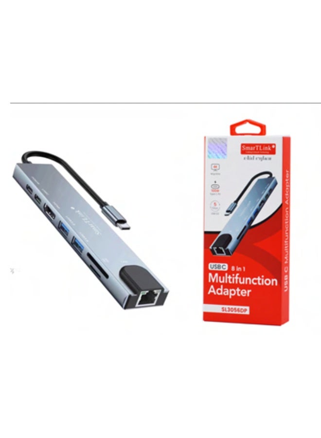 SmarTLink 8-in-1 USB-C Hub and HDMI Adapter 4K@30Hz with Ethernet Port, PD Charging Port, 100W Power Delivery, USB 3.0 and 2.0 Ports, Compatible with MacBook Pro, Chromebook, XPS, and USB-C Devices SL3056DP SmartLink - Image 1