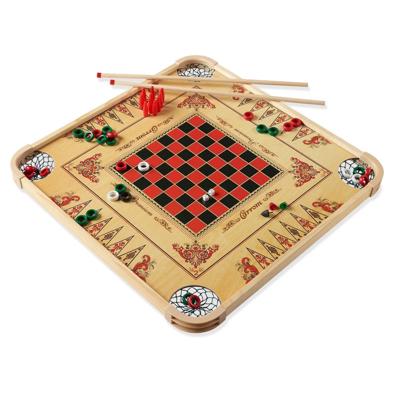 Carrom طاولة كاروم - مجموعة ألعاب كبيرة للبالغين والأطفال - أكثر من 85 لعبة لوحية لليلة ألعاب العائلة - مجموعة ألعاب لوحية شاملة - Image 1