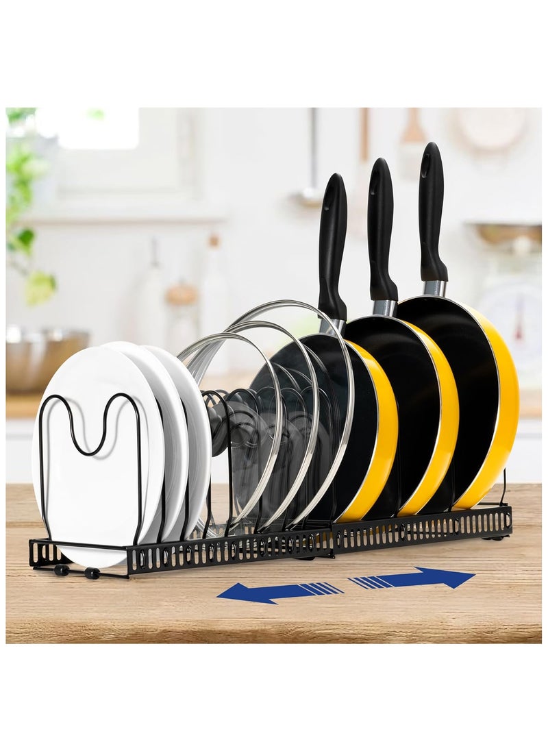 Hihonor Pot and Pan Lid Organizer Rack, Expandable ans and Pots Lid Holder for Kitchen Cabinet with 10 Adjustable Compartments, Stainless Steel Dish Drying Rack, DIY Assembly  - Image 1