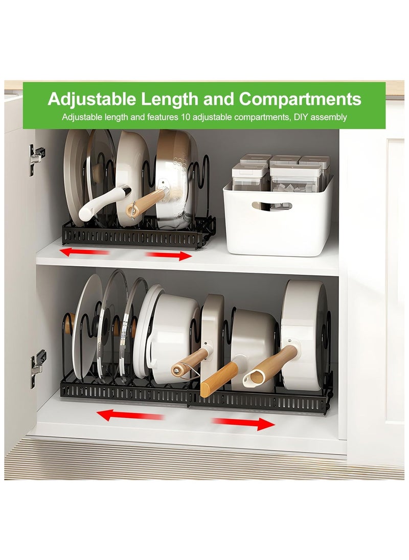 Hihonor Pot and Pan Lid Organizer Rack, Expandable ans and Pots Lid Holder for Kitchen Cabinet with 10 Adjustable Compartments, Stainless Steel Dish Drying Rack, DIY Assembly  - Image 3