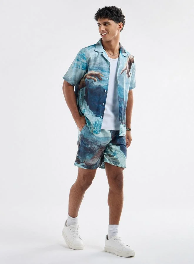 سبلاش فيڤ شورت برباط إغلاق وجيوب وطبعات جرافيك