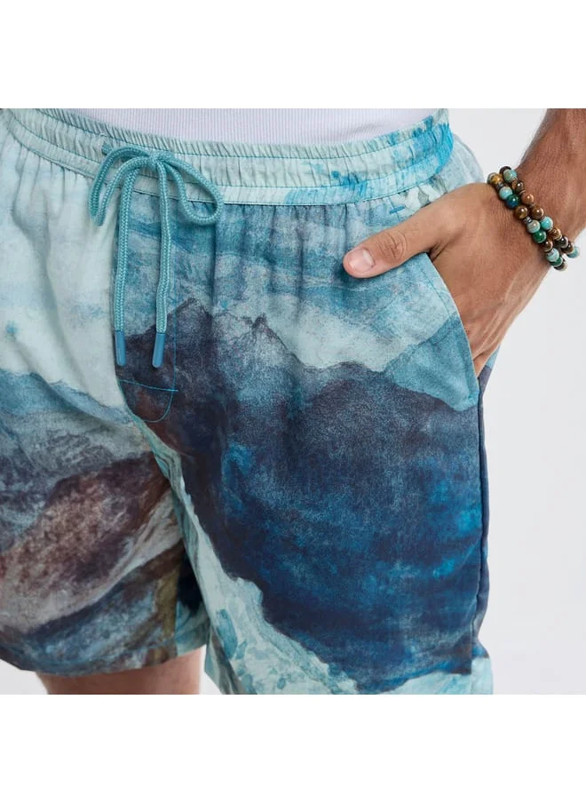 FAV All-Over Graphic Print Shorts with Drawstring Closure and Pockets