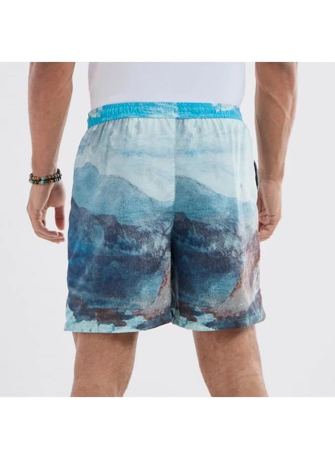 FAV All-Over Graphic Print Shorts with Drawstring Closure and Pockets