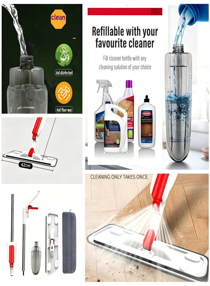 GDELINGZH Multifunctional Spray Mop 350ml Refillable Bottle with 2 Reusable Pads & Hidden Scraper, Lightweight Wet Dry Mop for Hardwood Laminate Tile Ceramic Floors, Household Commercial Cleaning Tool - Image 4