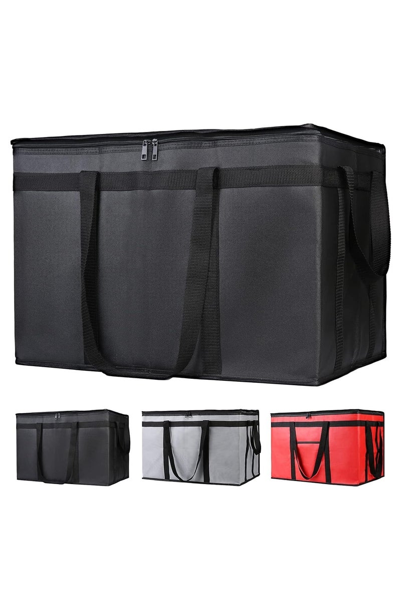Nanak حقيبة توصيل الطعام المعزولة، 55x35x33 سم حقيبة توصيل البيتزا المعزولة، حقيبة تقديم الطعام، أكياس تبريد/تسخين قابلة لإعادة الاستخدام، حاملة بيتزا، أكياس للتسوق/السفر/دووردش، سوداء - Image 1