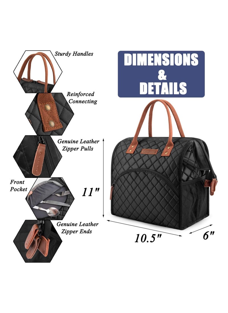 LOKASS - LOKASS Lunch Bag Insulated Lunch Box Wide-Open Lunch Tote Bag Large Drinks Holder Durable Nylon Thermal Snacks Organizer for Women Men Adults Work Picnic Hiking Beach Fishing,Black-Square - Image 1