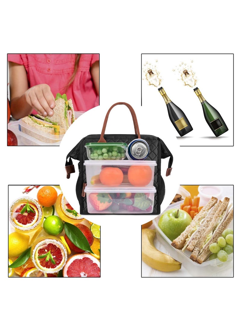 LOKASS - LOKASS Lunch Bag Insulated Lunch Box Wide-Open Lunch Tote Bag Large Drinks Holder Durable Nylon Thermal Snacks Organizer for Women Men Adults Work Picnic Hiking Beach Fishing,Black-Square - Image 1