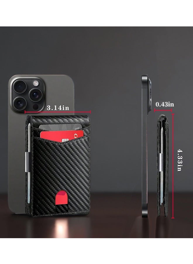 Men's Slim Carbon Fiber Leather Bifold Wallet Thin Minimalist Credit Card Holder Fits 12 Cards with Money Clip ID Window RFID Blocking,for Commute Business Meetings Daily Outings Great as Gifts for Men,Orange Lining - Image 5