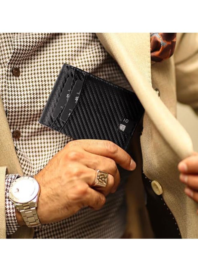 Men's Slim Carbon Fiber Leather Bifold Wallet Thin Minimalist Credit Card Holder Fits 12 Cards with Money Clip ID Window RFID Blocking,for Commute Business Meetings Daily Outings Great as Gifts for Men,Orange Lining - Image 4