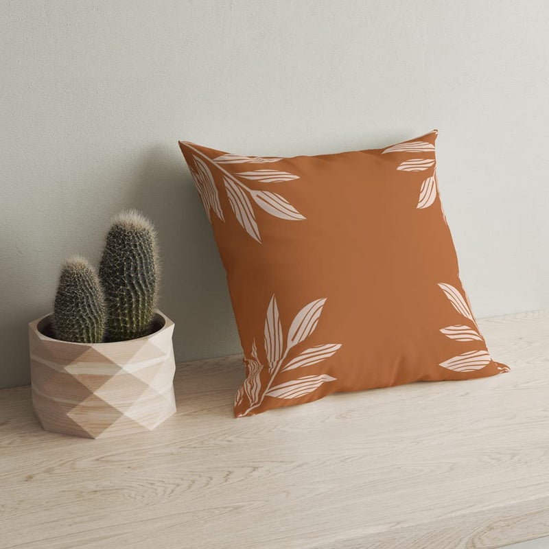 Astitva Cushion Cover 16 x 16 Inch Set of 2 Pure Cotton Leaf Print Decorative Soft Cushion Covers with Zipper for SofaBedChair - Image 3