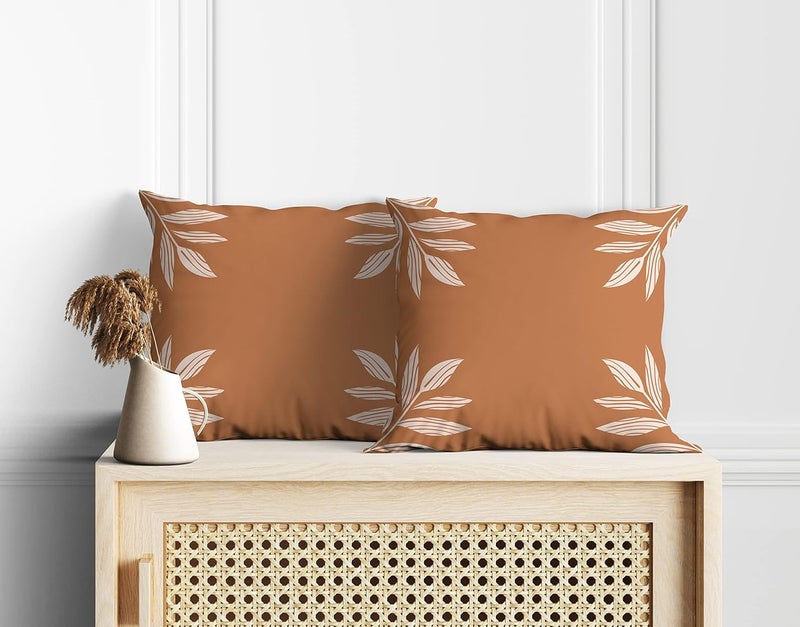 Astitva Cushion Cover 16 x 16 Inch Set of 2 Pure Cotton Leaf Print Decorative Soft Cushion Covers with Zipper for SofaBedChair - Image 1