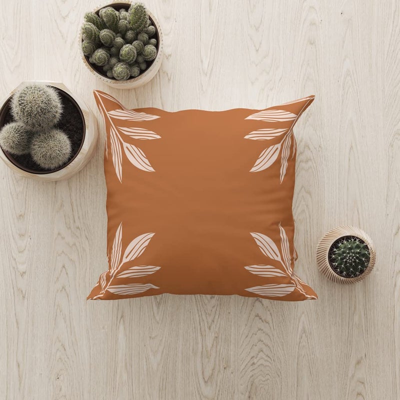 Astitva Cushion Cover 16 x 16 Inch Set of 2 Pure Cotton Leaf Print Decorative Soft Cushion Covers with Zipper for SofaBedChair - Image 2