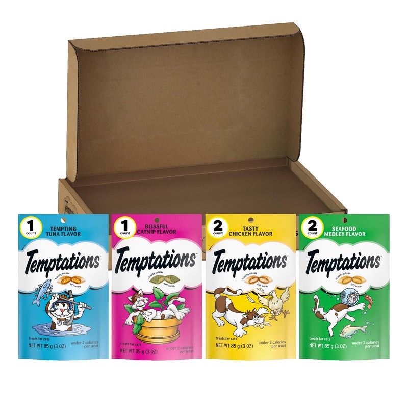 Temptations Cat Treats Classic Crunchy and Soft Feline Favorites Variety Pack, 3 oz. Pouches (Pack of 6) - Image 1