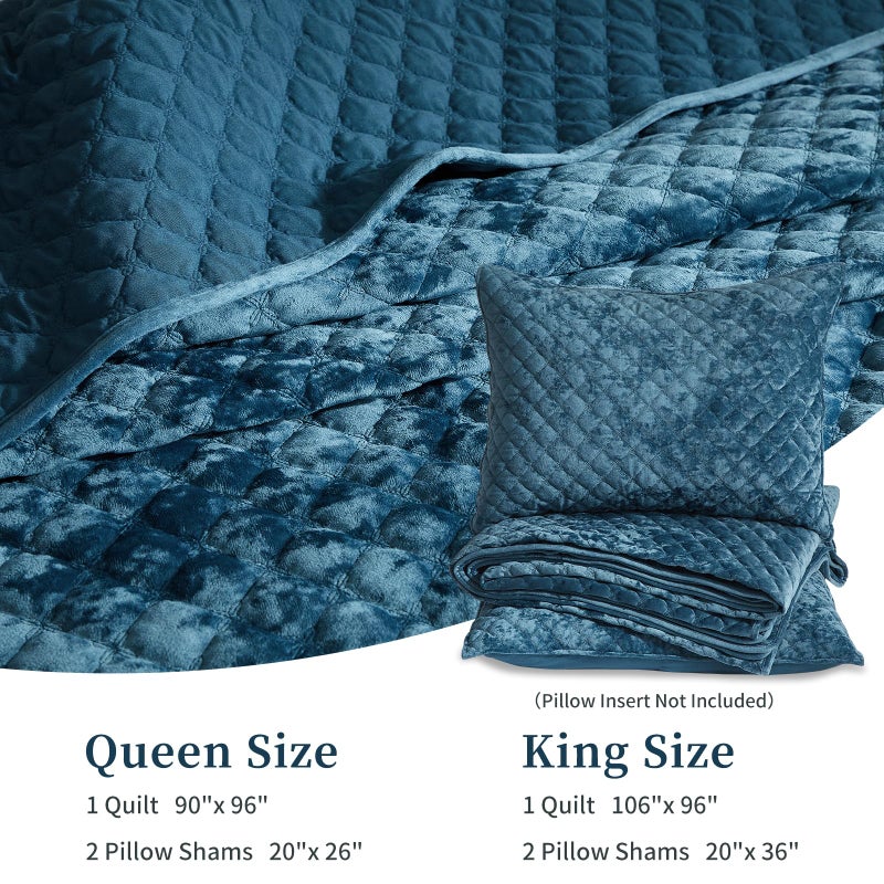 Wondnuga Velvet Quilt Queen Comforter Set - Luxury Soft Velvet Bedding Set for All Season, Bedspreads Queen Size Lightweight Quilt with 2 Pillow Shams, Teal Blue, Diamond - Image 5