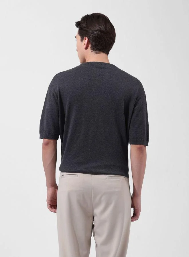 The Indian Garage Co Men Oversized Fit Textured Crew Neck Half Sleeves T-Shirt