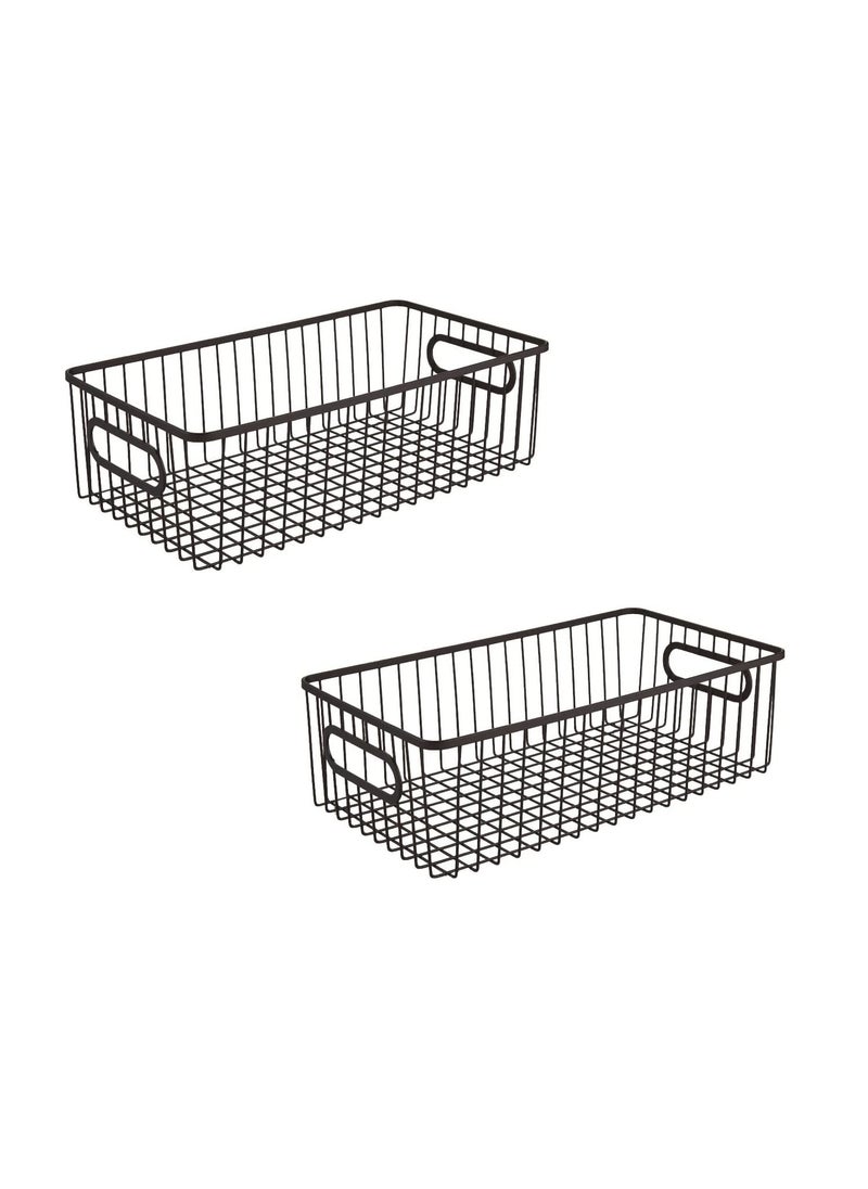 Go Hooked Go Hooked 16" Metal Farmhouse Kitchen Pantry Food Storage Organizer Basket Bin - Wire Grid Design for Cabinets, Cupboards, Shelves, Counter-tops - Holds Potatoes, Onions, Fruit (Pack of 2, Black)  - Image 1