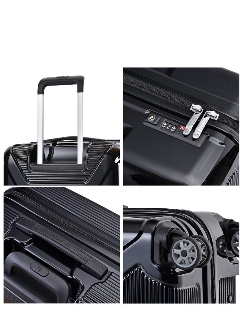 eminent - Hard Case Travel Bag Cabin Luggage Trolley Polycarbonate Lightweight Suitcase 4 Quiet Double Spinner Wheels With Tsa Lock KJ84 Black - Image 1