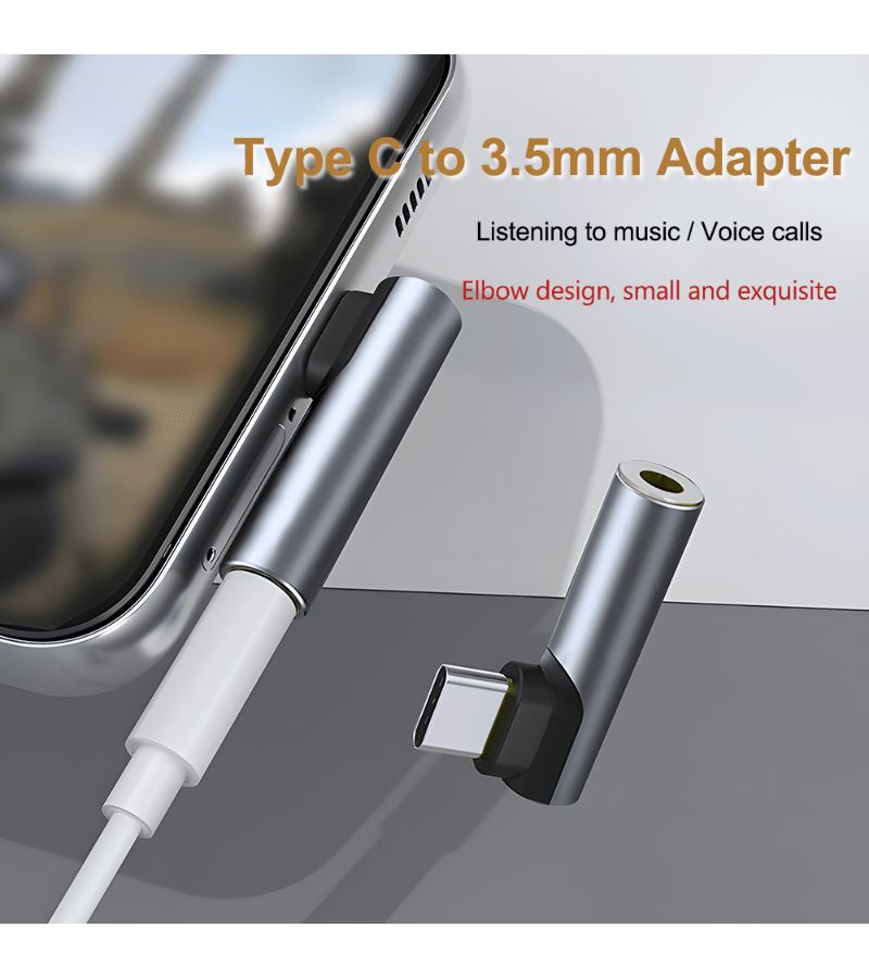 Gray Type C Earphone Adapter 3.5mm Jack Elbow With DAC Chip - Image 1