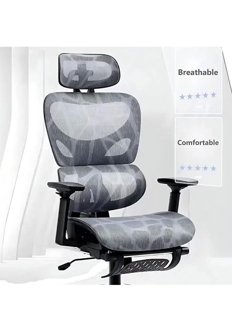 Cool Baby COOLBABY Ergonomic Office Chair Computer Desk And Chair Breathable Mesh High Back Breathable Mesh Cushion 3D Armrest Headrest And Dynamic Waist Support Grey - Image 1
