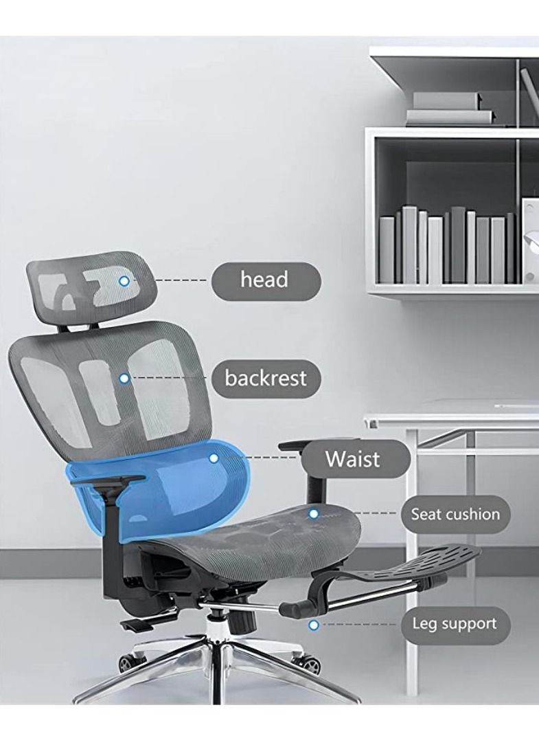 Cool Baby COOLBABY Ergonomic Office Chair Computer Desk And Chair Breathable Mesh High Back Breathable Mesh Cushion 3D Armrest Headrest And Dynamic Waist Support Grey - Image 5
