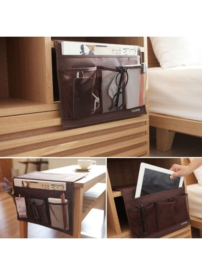 بتيمفم منظم أغراض بجانب السرير مزود بأربعة جيوب، وحامل تخزين متين من الجلد والأكسفورد لمسند ذراع الأريكة، مناسب لأجهزة التحكم عن بُعد والهواتف والأجهزة اللوحية والمجلات - Image 3