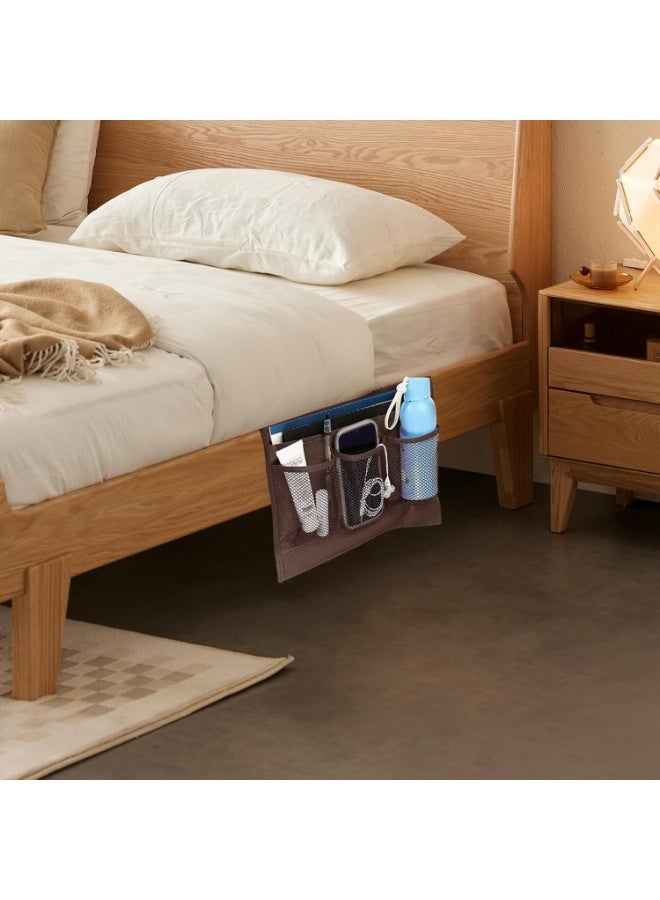 بتيمفم منظم أغراض بجانب السرير مزود بأربعة جيوب، وحامل تخزين متين من الجلد والأكسفورد لمسند ذراع الأريكة، مناسب لأجهزة التحكم عن بُعد والهواتف والأجهزة اللوحية والمجلات - Image 2