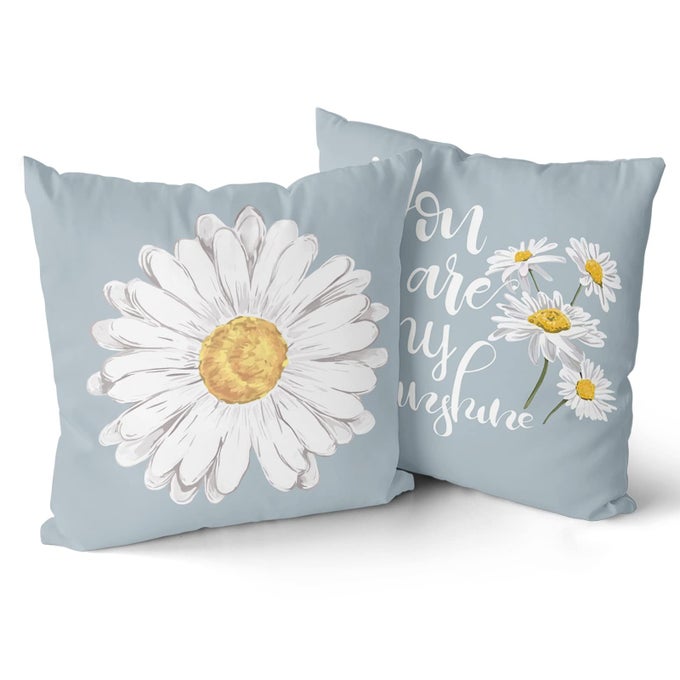 Daisy Pillow Covers 18x18 Inch Set of 2 Farmhouse Summer Spring Daisy Bloom Pillows Floral Blue Decorative Throw Pillow Covers Soft Cotton Cushion Cover for Home Sofa Couch Bedroom