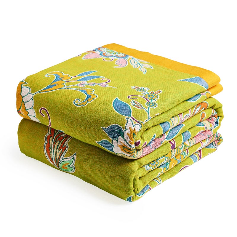 VANJOROY Boho Throw Blanket 50" x 60", 100% Organic Cotton Breathable Ultra Soft Bed Quilt Throw - All Season Luxury Floral Farmhouse Decor Blanket for Sofa Couch Chair and Gift. Green/Blue - Image 1