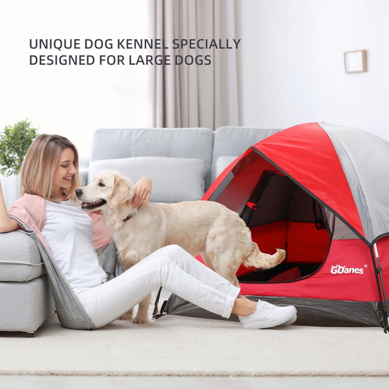 GDanes Red Dog Tent House - Portable Indoor/Outdoor Dog Bed with Soft Pad for Large Dogs, 42 x 42 x 32 Inches - Image 2