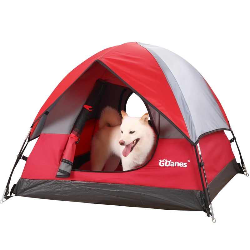 GDanes Red Dog Tent House - Portable Indoor/Outdoor Dog Bed with Soft Pad for Large Dogs, 42 x 42 x 32 Inches - Image 1