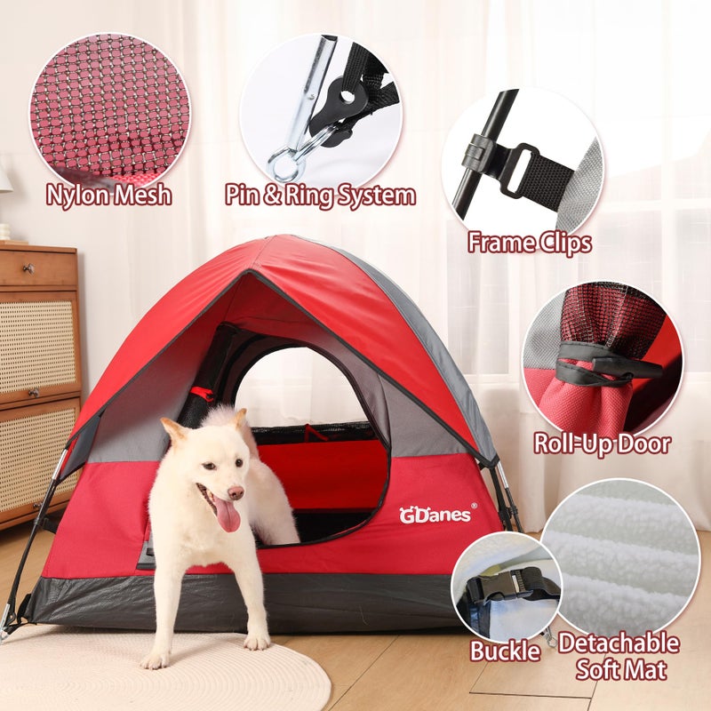 GDanes Red Dog Tent House - Portable Indoor/Outdoor Dog Bed with Soft Pad for Large Dogs, 42 x 42 x 32 Inches - Image 5