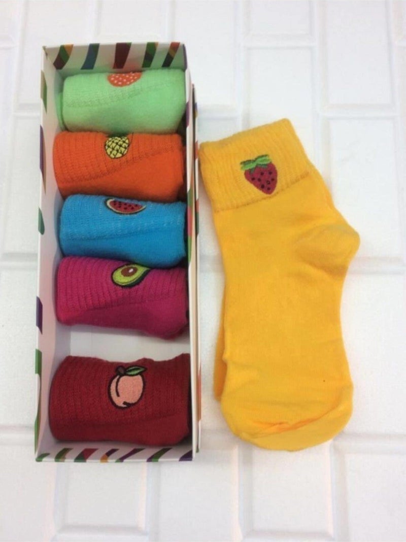Sara Donna 6 Double Embroidered Fruity Booties Socks 