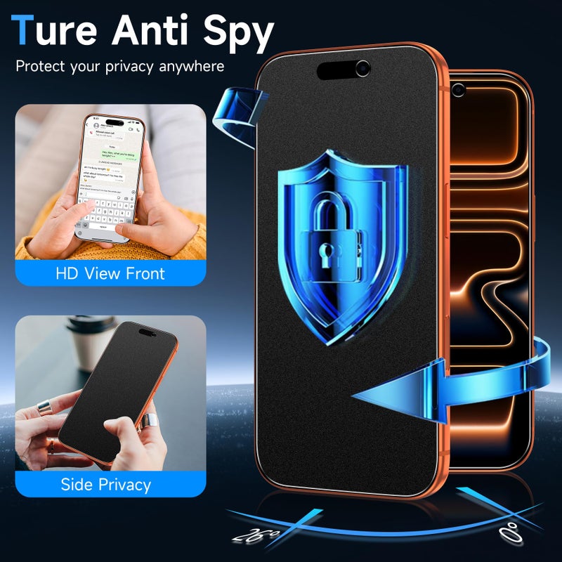 YWXTW 2 Pack Matte Glass Screen Protector for iPhone 17 Pro Max, 26Â° Anti-Spy iPhone 17 Pro Max Privacy Screen Protector Anti-Glare & Anti-Fingerprint Case Friendly Tempered Glass Film, Bubble Free - Image 3