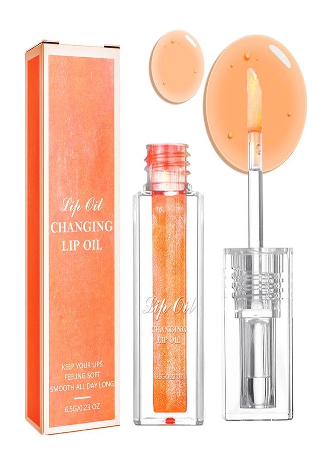 Tiejdhr Magic Color Changing Lip Oil, Warm Change Lip Gloss, Nourishing Lip Glow Oil Upgraded Big Brush Head Moisturizing Lip Oil Long Lasting & Non-Sticky Primer Lip Tint (Orange) - Image 1