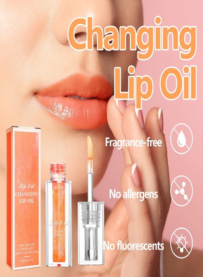 Tiejdhr Magic Color Changing Lip Oil, Warm Change Lip Gloss, Nourishing Lip Glow Oil Upgraded Big Brush Head Moisturizing Lip Oil Long Lasting & Non-Sticky Primer Lip Tint (Orange) - Image 3