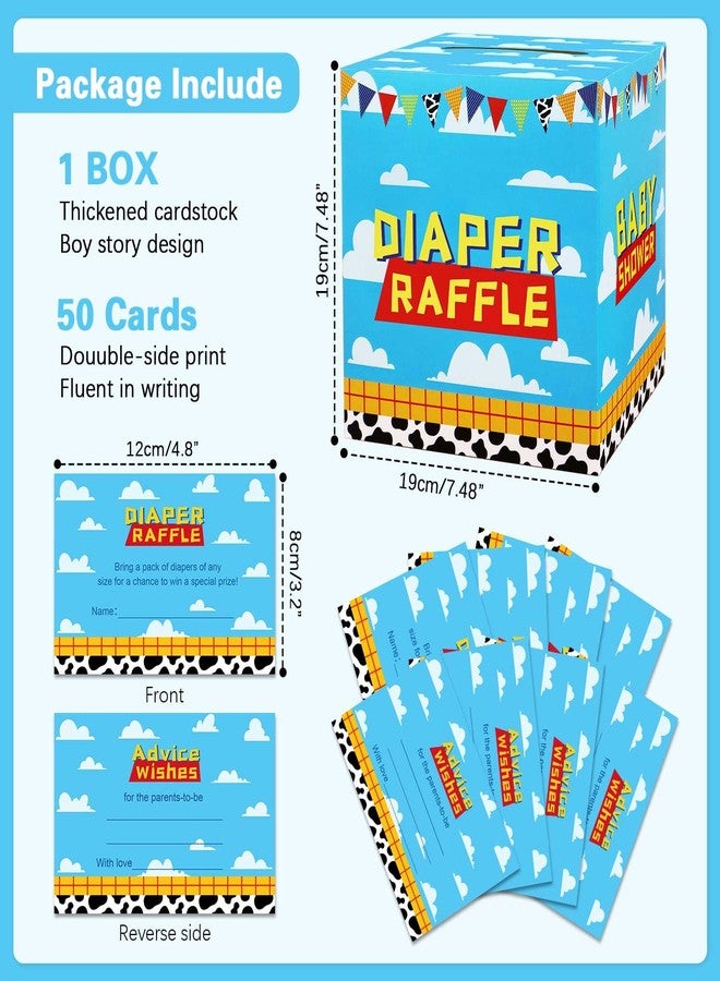 Heboland Boy Story Baby Shower Decorations Diaper Raffle Box with 50 Tickets Cards,It's A Boy Story Baby Shower Theme Game - Image 2